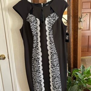 Jax Black Midi Dress with White Lace Panels